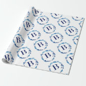 Blue Floral Wreath 'B' Cadeaupapier (Uitgerold)