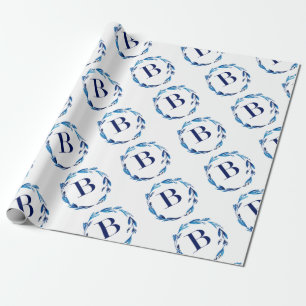 Blue Floral Wreath 'B' Cadeaupapier