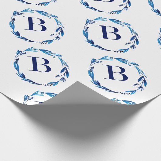 Blue Floral Wreath 'B' Cadeaupapier (Hoek)