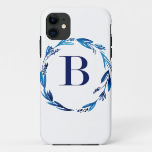 Blue Floral Wreath 'B' iPhone 11 Hoesje