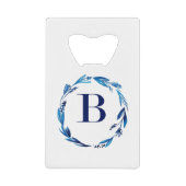 Blue Floral Wreath 'B' Creditkaart Flessenopener (Voorkant)