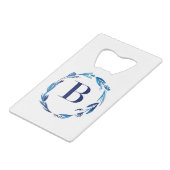 Blue Floral Wreath 'B' Creditkaart Flessenopener (Achterkant Gekanteld)