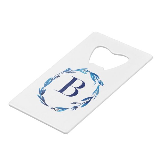Blue Floral Wreath 'B' Creditkaart Flessenopener (Achterkant Gekanteld)