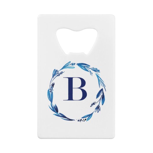 Blue Floral Wreath 'B' Creditkaart Flessenopener (Achterkant)