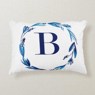 Blue Floral Wreath 'B' Decoratief Kussen