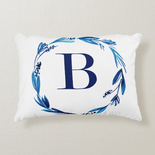 Blue Floral Wreath 'B' Decoratief Kussen (Voorkant)