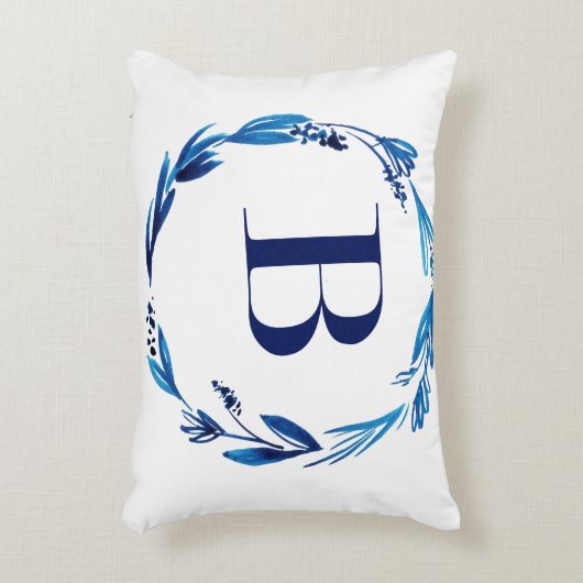 Blue Floral Wreath 'B' Decoratief Kussen (Voorkant(Verticaal))