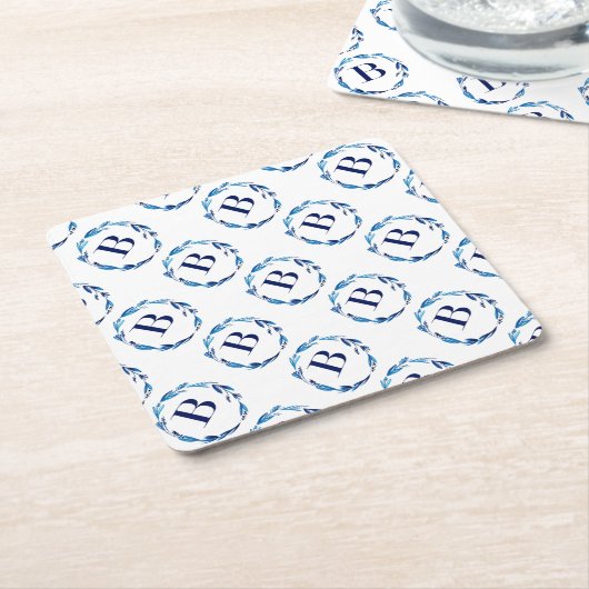 Blue Floral Wreath 'B' Kartonnen Onderzetters (Schuin)
