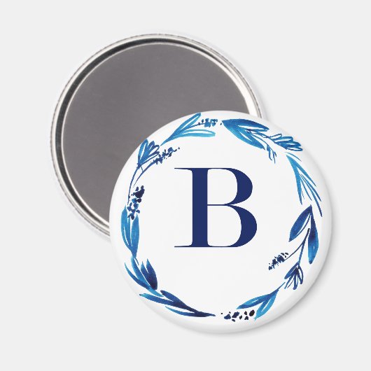 Blue Floral Wreath 'B' Magneet (Voorkant / Achterkant)