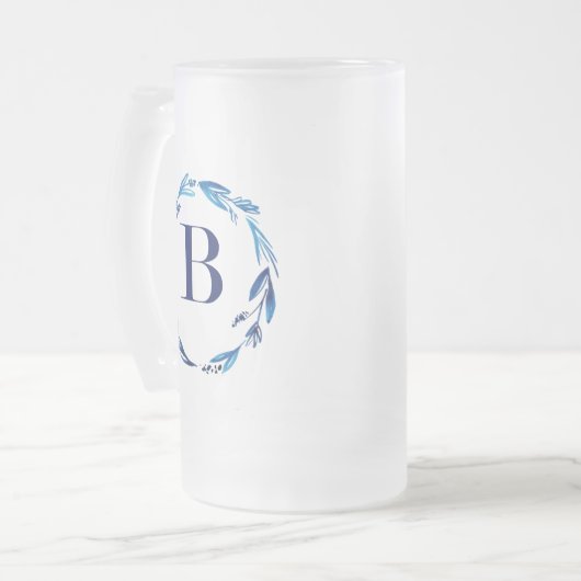 Blue Floral Wreath 'B' Matglas Bierpul (Voorkant links)