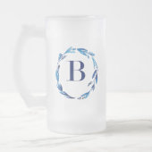 Blue Floral Wreath 'B' Matglas Bierpul (Links)
