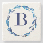 Blue Floral Wreath 'B' Stenen Onderzetter (Voorkant)