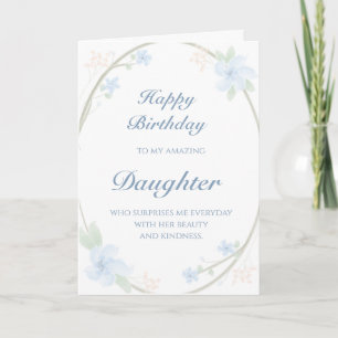 Blue Floral Wreath Daughter Birthday Kaart