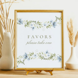 Blue Floral Wreath Favors Baby shower teken Poster