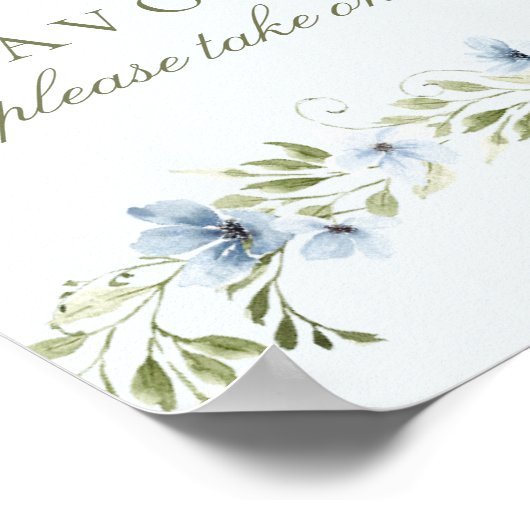 Blue Floral Wreath Favors Baby shower teken Poster (Hoek)