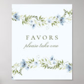 Blue Floral Wreath Favors Baby shower teken Poster (Voorkant)