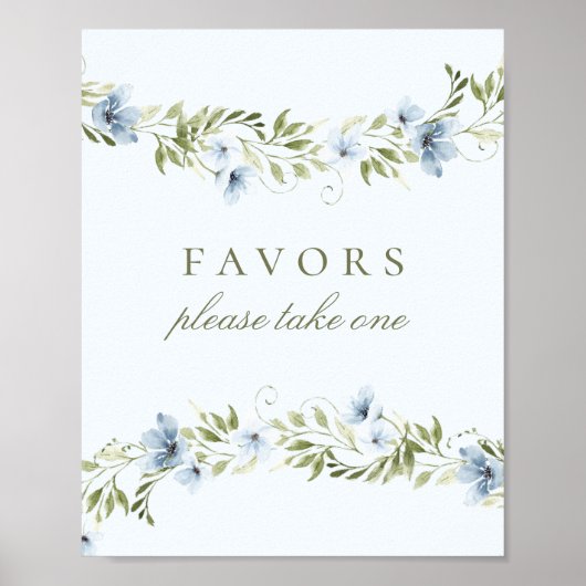 Blue Floral Wreath Favors Baby shower teken Poster (Voorkant)