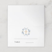 Blue floral wreath gold cross boy baptism plaatskaartje (Buitenkant ongevouwen)
