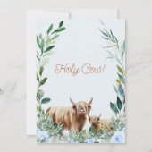Blue Floral Wreath Highland Koe Baby shower Kaart (Achterkant)