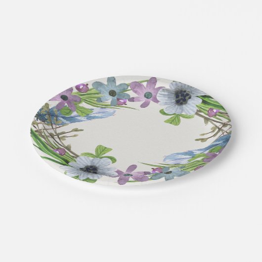 Blue Floral Wreath Papieren Bordje (Gekanteld)