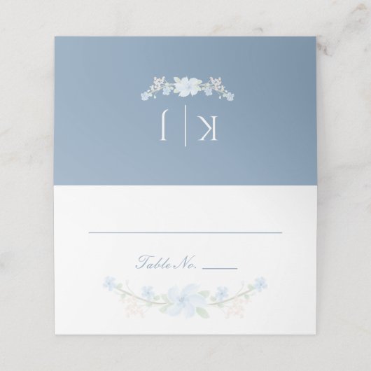 Blue Floral Wreath Place Card Plaatskaartje (Buitenkant ongevouwen)