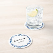 Blue Floral Wreath Ronde Kartonnen Onderzetter (Insitu)