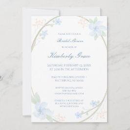 Blue Floral Wreath Vrijgezellenfeest Invite Kaart