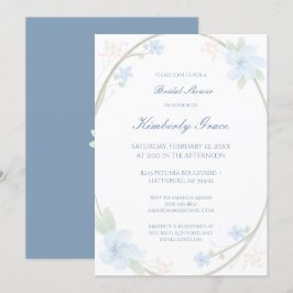 Blue Floral Wreath Vrijgezellenfeest Invite Kaart