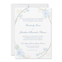 Blue Floral Wreath Wedding Invitaton