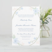 Blue Floral Wreath Wedding Invitaton Kaart (Staand voorkant)