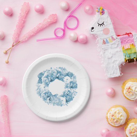 Blue Floral Wreath Wedding Papieren Bordje (Feest)