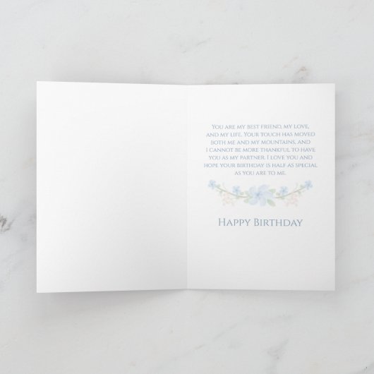 Blue Floral Wreath Wife Birthday Kaart (Binnen)