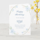 Blue Floral Wreath Wife Birthday Kaart (Gele Bloem)