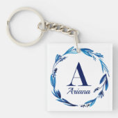 Blue Floral Wreator Monogram "A" Sleutelhanger (voorkant)