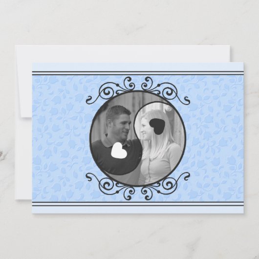 Blue Floral Yin & Yang Photo Wedding Invitation Kaart (Voorkant)