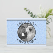 Blue Floral Yin & Yang Photo Wedding Invitation Kaart (Staand voorkant)