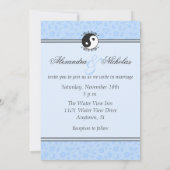 Blue Floral Yin & Yang Photo Wedding Invitation Kaart (Achterkant)