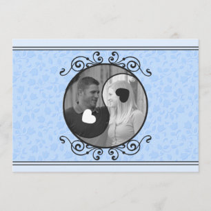 Blue Floral Yin & Yang Photo Wedding Invitation Kaart