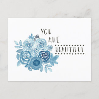 Blue Floral 'You Are Beautiful' Briefkaart