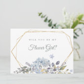 Blue Floral zal je mijn Bloemenmeisje Kaart zijn (Staand voorkant)