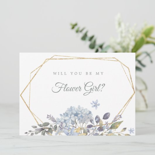 Blue Floral zal je mijn Bloemenmeisje Kaart zijn (Staand voorkant)