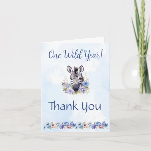 Blue Floral Zebra Verjaardag Bedankt Card (Voorkant)
