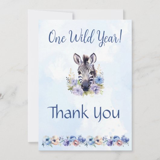 Blue Floral Zebra Verjaardag Bedankt Card Kaart (Voorkant)