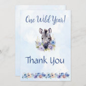 Blue Floral Zebra Verjaardag Bedankt Card Kaart (Voorkant / Achterkant)