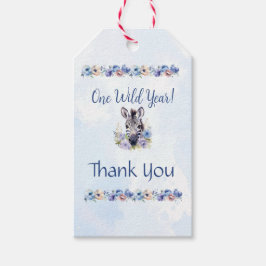 Blue Floral Zebra Verjaardag Cadeaulabel
