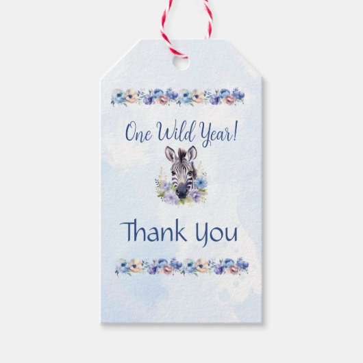 Blue Floral Zebra Verjaardag Cadeaulabel (Voorkant)