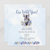 Blue Floral Zebra Verjaardag Kaart (Voorkant / Achterkant)