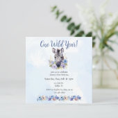 Blue Floral Zebra Verjaardag Kaart (Staand voorkant)