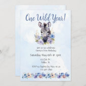 Blue Floral Zebra Verjaardag Kaart (Voorkant / Achterkant)