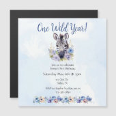 Blue Floral Zebra Verjaardag Magnetische Uitnodiging (Voorkant / Achterkant)